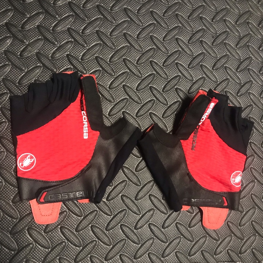 Castelli Rosso Corsa Gel Fingerless Cycling Gloves Red Large NWOT